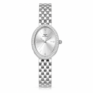 Ferro Women's Silver Oval Crystal Bezel Stainless Steel Analog Wrist Watch MS Department Store Oman