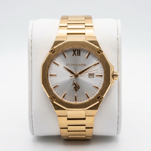 US Polo Gold Tone Octagonal Date Display Watch MS Department Store Oman