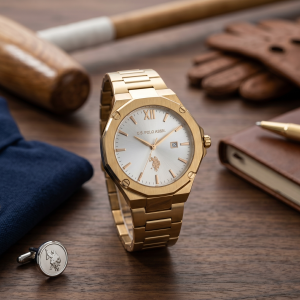 U.S. Polo Assn. Gold-Tone Octagonal Date Display Watch MS Department Store Oman