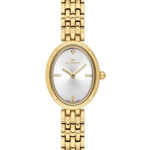 Ferro Women's Gold-Tone Oval Analog Wrist Watch with Silver Sunray Dial & Stainless Steel Bracelet MS Department Store Oman