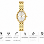 Ferro Women's Gold-Tone Oval Analog Wrist Watch with Silver Sunray Dial & Stainless Steel Bracelet MS Department Store Oman