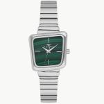 Ferro Women's Silver Stainless Steel Square Analog Watch with Green Dial MS Department Store Oman