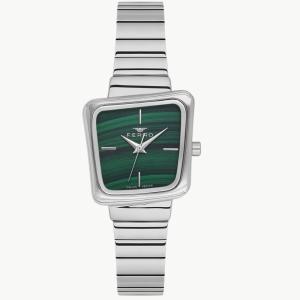 Ferro Women's Silver Stainless Steel Square Analog Watch with Green Dial MS Department Store Oman
