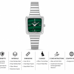 Ferro Women's Silver Stainless Steel Square Analog Watch with Green Dial MS Department Store Oman