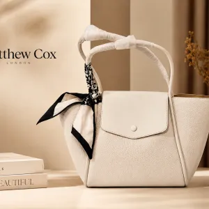 Ladies Cream Textured Tote Handbag with Scarf Accent MS Department Store Oman