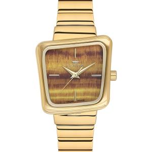 Ferro Women's Gold-Tone Square Analog Watch with Brown Textured Dial & Metal Bracelet MS Department Store Oman