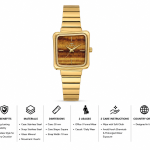 Ferro Women's Gold-Tone Square Analog Watch with Brown Textured Dial & Metal Bracelet MS Department Store Oman