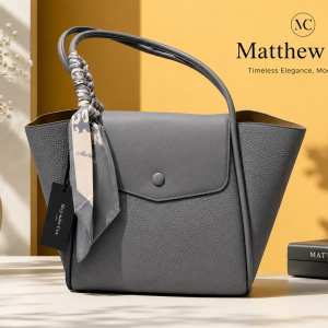 Ladies Grey Tote Shoulder Handbag with Scarf Accent MS Department Store Oman