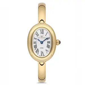 Ferro Women's Oval Gold-Tone Stainless Steel Analog Watch with White Roman Dial – Elegant Bangle Bracelet MS Department Store Oman