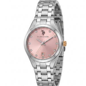 US Polo Blush Pink Crystal Date Women'S Watch MS Department Store Oman