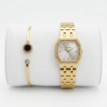 Ceshdun Elegant Octagonal Gold-Tone Women’S Wristwatch & Bracelet MS Department Store Oman