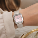 Lee Cooper London Women Square Analog Watch Pink Dial & Beige Leather Strap MS Department Store Oman