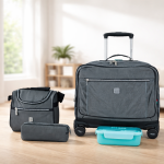 WIRES & WHEELS TROLLEY WITH LUNCH BAG + PENCIL CASE + LUNCH BOX TAUPE COLOR
