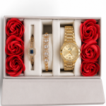 Sveston Women’s Gold-Tone Quartz Watch & Crystal Bracelet Set – 3 Pieces MS Department Store Oman