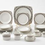 Blumen Royal Charcoal & Gold Filigree 110-Piece Fine Porcelain Dinner Set Dinner Square Ms Department Store Oman
