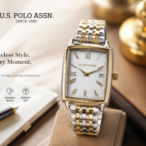 U.S. Polo Assn. Dual-Tone Rectangular Classic Date Watch MS Department Store Oman