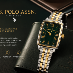 U.S. Polo Assn. Emerald Dual-Tone Rectangular Date Watch MS Department Store Oman
