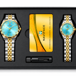 Blue Signature Men's & Women's Two-Tone Silver & Gold Couple Watch Gift Set with Turquoise Blue Dials