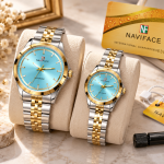 Blue Signature Men's & Women's Two-Tone Silver & Gold Couple Watch Gift Set with Turquoise Blue Dials