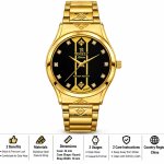 Blue Signature Men's Gold-Tone Black Dial Analog Watch with Stone Markers