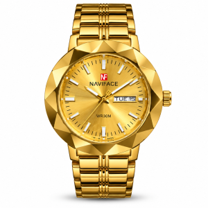 Blue Signature Men's Gold-Tone Analog Watch with Gold Dial & Day-Date Display