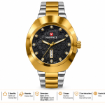 Blue Signature Men's Two-Tone Silver & Gold Analog Watch with Black Textured Dial and Date Display