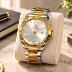Blue Signature Men's Two-Tone Silver & Gold Analog Watch with Silver Dial & Date Display