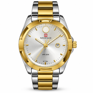 Blue Signature Men's Two-Tone Silver & Gold Analog Watch with Silver Dial & Date Display