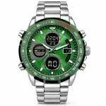 Blue Signature Men's Silver-Tone Analog-Digital Multifunction Watch with Green Dial & Tachymeter Bezel