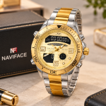 Blue Signature Men's Two-Tone Silver & Gold Analog-Digital Watch with Gold Dial