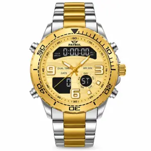 Blue Signature Men's Two-Tone Silver & Gold Analog-Digital Watch with Gold Dial