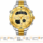 Blue Signature Men's Two-Tone Silver & Gold Analog-Digital Watch with Gold Dial