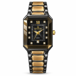 Blue Signature Women's Black & Gold-Tone Rectangular Dial Quartz Watch with Stone Accents