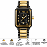 Blue Signature Women's Black & Gold-Tone Rectangular Dial Quartz Watch with Stone Accents