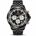 Blue Signature Men's Black-Tone Chronograph Watch with Black Dial, Silver Subdials & Rose Gold Accents