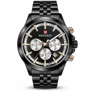 Blue Signature Men's Black-Tone Chronograph Watch with Black Dial, Silver Subdials & Rose Gold Accents