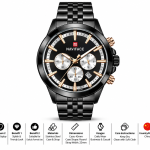 Blue Signature Men's Black-Tone Chronograph Watch with Black Dial, Silver Subdials & Rose Gold Accents