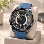 Blue Signature Men's Blue Silicone Strap Analog Watch with Navy Blue Dial, Rose Gold Accents & Date Display