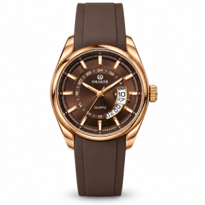 Blue Signature Men's Rose Gold-Tone Quartz Watch with Brown Dial, Brown Silicone Strap & Date Display