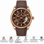 Blue Signature Men's Rose Gold-Tone Quartz Watch with Brown Dial, Brown Silicone Strap & Date Display