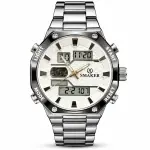 Blue Signature Men's Silver-Tone Analog-Digital Multifunction Watch with White Dial & Black Bezel