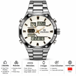 Blue Signature Men's Silver-Tone Analog-Digital Multifunction Watch with White Dial & Black Bezel