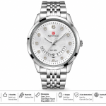 Blue Signature Men's Silver-Tone White Dial Analog Watch with Stone Markers and Date Display