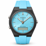 Blue Signature Men's Sky Blue Silicone Strap Analog-Digital Watch with Textured Blue Dial & Black Case