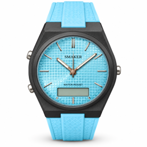Blue Signature Men's Sky Blue Silicone Strap Analog-Digital Watch with Textured Blue Dial & Black Case