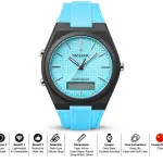 Blue Signature Men's Sky Blue Silicone Strap Analog-Digital Watch with Textured Blue Dial & Black Case
