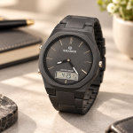 Blue Signature Men's Dark Grey Analog-Digital Watch with Black Dial & Gold-Tone Accents