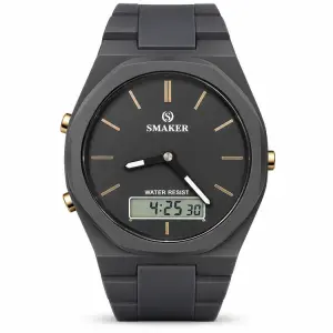 Blue Signature Men's Dark Grey Analog-Digital Watch with Black Dial & Gold-Tone Accents