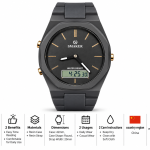 Blue Signature Men's Dark Grey Analog-Digital Watch with Black Dial & Gold-Tone Accents