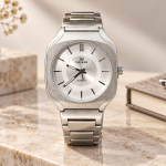 Blue Signature Men's Silver-Tone Cushion Case Quartz Watch with Silver Dial